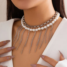 Load image into Gallery viewer, Multilayer Pearl Tassel Link Chain Necklace