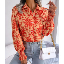 Load image into Gallery viewer, Lantern Sleeve Flower Lapel Shirt