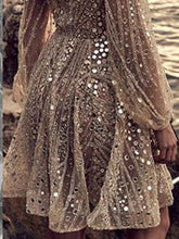 Load image into Gallery viewer, Deep V Neck Gold Glitter Long Sleeve Sequin Mini