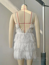 Load image into Gallery viewer, Feather V-neck Midi Dress Sexy Spaghetti