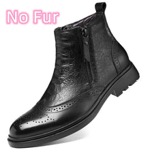 Load image into Gallery viewer, Genuine Leather Men Side Zipper Ankle Boots Winter Plush Snow