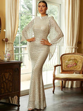 Load image into Gallery viewer, Elegant O Neck Sequin Evening Dress Long Mermaid