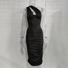Load image into Gallery viewer, Mesh White Midi Dress Sexy Cutout One Shoulder Sleeveless Bodycon
