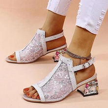 Load image into Gallery viewer, Fashion Gold Glitter Heeled Sandals Back Strap Peep