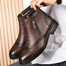 Load image into Gallery viewer, Genuine Leather Men Side Zipper Ankle Boots Winter Plush Snow