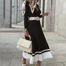 Load image into Gallery viewer, Knitted Pleated Dress Long Sleeves V-Neck Solid