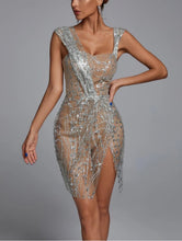 Load image into Gallery viewer, Glitter Mesh Mini Dress Sexy Sleeveless Transparent