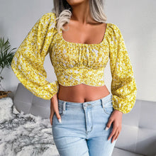 Load image into Gallery viewer, Lantern Sleeve Bow Floral Chiffon Shirt