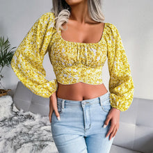 Load image into Gallery viewer, Lantern Sleeve Bow Floral Chiffon Shirt