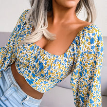 Load image into Gallery viewer, Lantern Sleeve Bow Floral Chiffon Shirt