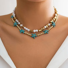 Load image into Gallery viewer, 2Pcs/Set Boho Ocean Blue Starfish Star Beads Chain Necklace