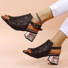 Load image into Gallery viewer, Fashion Gold Glitter Heeled Sandals Back Strap Peep