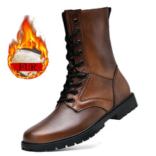 Load image into Gallery viewer, Leather Riding High Top Plush Boots