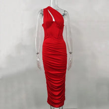 Load image into Gallery viewer, Mesh White Midi Dress Sexy Cutout One Shoulder Sleeveless Bodycon