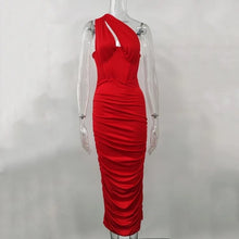 Load image into Gallery viewer, Mesh White Midi Dress Sexy Cutout One Shoulder Sleeveless Bodycon