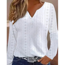 Load image into Gallery viewer, Long Sleeved V-neck Hollowed Out Solid Color Patchwork