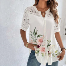 Load image into Gallery viewer, Flower Printed Cardigan Hollowed Out Blouse
