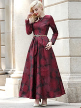 Load image into Gallery viewer, Long Sleeve Maxi Dress Elegant Burgundy Floral