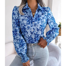 Load image into Gallery viewer, Lantern Sleeve Flower Lapel Shirt