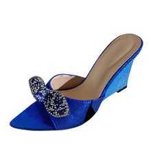 Load image into Gallery viewer, Glitter Rhinestones Bowknot Wedge Sandals