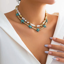 Load image into Gallery viewer, 2Pcs/Set Boho Ocean Blue Starfish Star Beads Chain Necklace