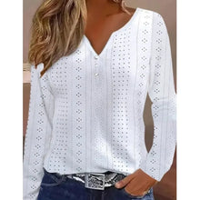 Load image into Gallery viewer, Long Sleeved V-neck Hollowed Out Solid Color Patchwork