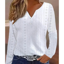 Load image into Gallery viewer, Long Sleeved V-neck Hollowed Out Solid Color Patchwork
