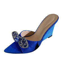 Load image into Gallery viewer, Glitter Rhinestones Bowknot Wedge Sandals