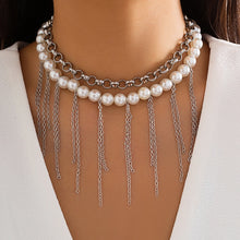 Load image into Gallery viewer, Multilayer Pearl Tassel Link Chain Necklace