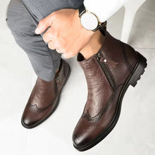 Load image into Gallery viewer, Genuine Leather Men Side Zipper Ankle Boots Winter Plush Snow