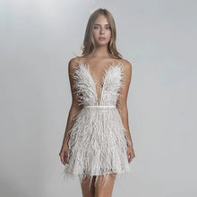 Load image into Gallery viewer, Feather V-neck Midi Dress Sexy Spaghetti