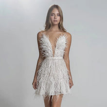 Load image into Gallery viewer, Feather V-neck Midi Dress Sexy Spaghetti