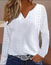 Load image into Gallery viewer, Long Sleeved V-neck Hollowed Out Solid Color Patchwork