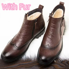 Load image into Gallery viewer, Genuine Leather Men Side Zipper Ankle Boots Winter Plush Snow