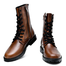 Load image into Gallery viewer, Leather Riding High Top Plush Boots