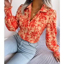 Load image into Gallery viewer, Lantern Sleeve Flower Lapel Shirt