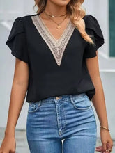 Load image into Gallery viewer, Lace Patchwork V-neck Petal Short Sleeved