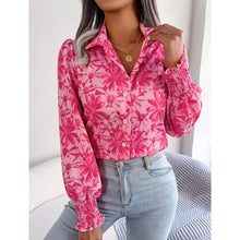 Load image into Gallery viewer, Lantern Sleeve Flower Lapel Shirt