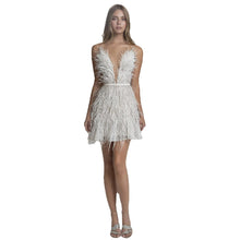 Load image into Gallery viewer, Feather V-neck Midi Dress Sexy Spaghetti