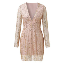 Load image into Gallery viewer, Deep V Dress Sexy See Through Sequined