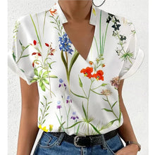 Load image into Gallery viewer, Loose V-neck Printed Shirt Floral Print  Sleeve