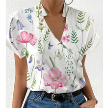 Load image into Gallery viewer, Loose V-neck Printed Shirt Floral Print  Sleeve