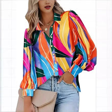 Load image into Gallery viewer, Casual Long Sleeved V-neck Button Printed Shirt