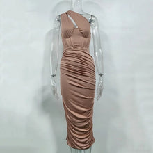 Load image into Gallery viewer, Mesh White Midi Dress Sexy Cutout One Shoulder Sleeveless Bodycon