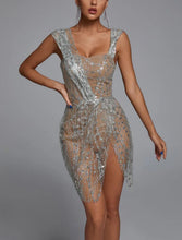 Load image into Gallery viewer, Glitter Mesh Mini Dress Sexy Sleeveless Transparent
