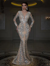 Load image into Gallery viewer, Luxury Sequins Slim Dress Sexy Deep V-neck Long