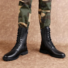 Load image into Gallery viewer, Leather Riding High Top Plush Boots