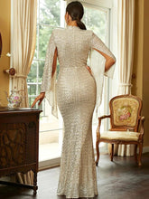 Load image into Gallery viewer, Elegant O Neck Sequin Evening Dress Long Mermaid
