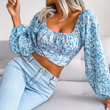 Load image into Gallery viewer, Lantern Sleeve Bow Floral Chiffon Shirt