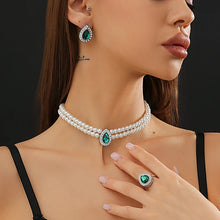 Load image into Gallery viewer, 3Pcs Elegant Exquisite Green Rhinestone Imitation Pearl Chain Necklace